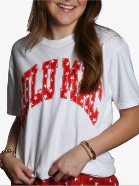 Lulu Mac White Graphic Tee with Red Star Lettering